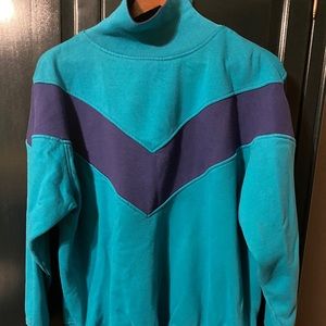 BLUE TURTLE NECK SWEATER w/ PURPLE STRIPE